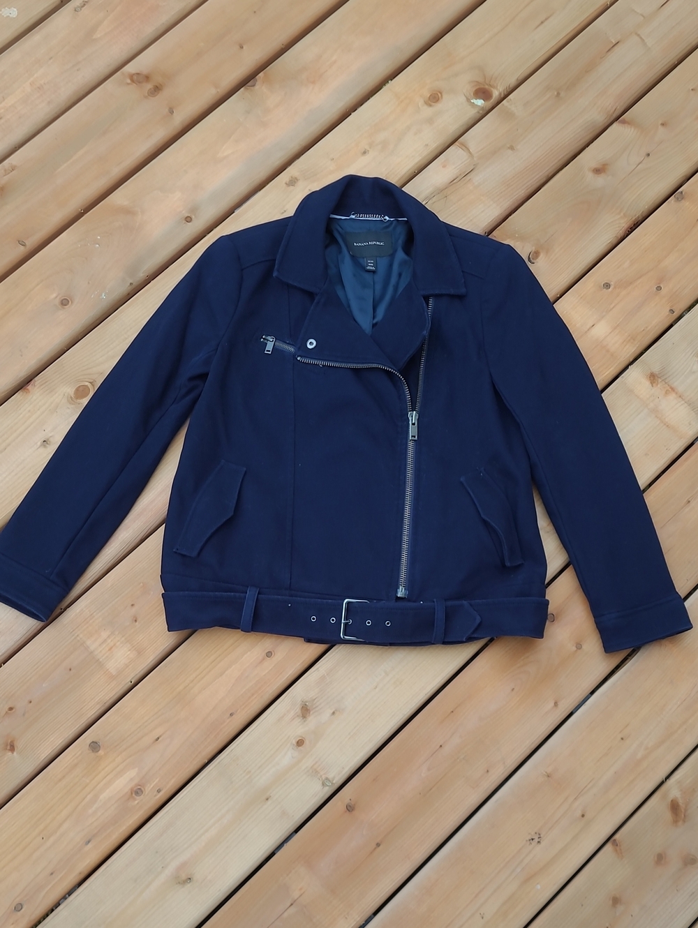 Banana Republic Navy Belted Asymmetric Zip Moto Jacket Size M